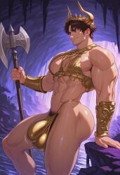 1boy 4ndr0id ai ai_generated axe big_ass big_ass_(male) bubble_butt male male_only muscular muscular_male skimpy_clothes skimpy_outfit solo solo_male