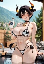 ai_generated anthro bikini breasts cow_girl girl hips milk onsen