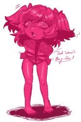 1girls 4chan barefoot breasts bury_pink_gril collarbone cute_fang drawfag english_text female meme nipples open_mouth pink_theme simple_background small_breasts solo speech_bubble twintails white_background
