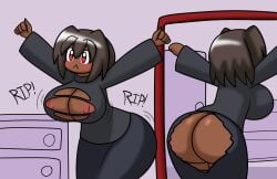 :< accidental_exposure alternative_palette arcueid_brunestud ass ass ass_cleavage asscheeks bare_ass big_butt black_skirt black_sweater breasts brown_hair bubble_butt butt_crack dark-skinned_female dark_skin ebony embarrassed female flustered furniture huge_ass huge_breasts large_breasts large_butt melty_blood mirror mirror_reflection nipples nipples_visible_through_clothing no_bra red_eyes ripped_clothing ripped_skirt ripped_sweater ripping_clothing skirt stretching sweater tearing_clothes tearing_clothing tearing_open_bottoms tearing_open_top torn_open_bottoms torn_open_top tsukihime wardrobe_malfunction wide_hips yoshister