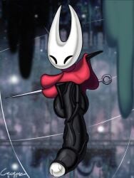 2025 2_horns 3:4 arthropod balls big_balls big_penis biped black_balls black_eyes black_penis bodily_fluids cloak clothing crownisaidiot genitals glans hi_res holding_melee_weapon holding_object holding_weapon hollow_knight horn hornet_(hollow_knight) huge_balls huge_cock humanoid_genitalia humanoid_penis hyper hyper_genitalia hyper_penis male melee_weapon midair outside penis pose red_cloak red_clothing signature solo sweat sweaty_genitalia sweaty_penis team_cherry thread vein veiny_penis weapon white_glans white_head