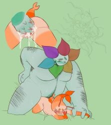 blood blush crying cum cum_in_pussy cuntboy dandy's_world dandy_(dandy's_world) dubious_consent gripping_sheets hairy_male impregnation painful_penetration painful_sex shrimpo_(dandy's_world) shrimpopussy size_difference spiky_cock