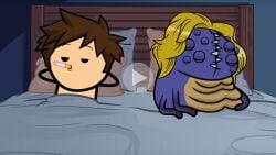 accurate_art_style after_sex alien alien/human blonde_hair cigarette cyanide_and_happiness fake_play_button fake_video multi_eye obese_female overweight_female parody play_button tagme ugly_female webcomic