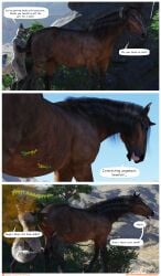 absurd_res animal_genitalia anthro anthro_on_feral anus ass butt_grab canid canine comic dialogue duo english_text equid equine equine_anus fart fart_cloud fart_fetish farting_on_another farting_on_face feral fox gas gassy genitals hand_on_butt hi_res horse male male/male mammal prank profanity rumbling_stomach size_difference text tongue tongue_out url vulpineadonis zoophilia