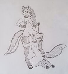 anus breasts chastity_cage collar cunnilingus female_domination femboy femdom fox fox_tail hellhound helluva_boss key leash licking loona_(helluva_boss) paws pencil_(artwork) phone sketch sketch_page slave stockings submission wolf