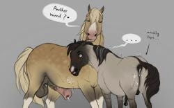 after_sex animal_genitalia animal_penis anus ass balls belgian_draft_horse big_balls big_penis blonde_hair blue_eyes blush bodily_fluids caro_(fenn.perrox) cum cum_drip cum_in_ass cum_inside cum_on_butt draft_horse dripping duo equid equine equine_genitalia equine_penis fenn.perrox feral feral_on_feral fur genital_fluids genitals grey_body grey_fur hair hi_res horse licking licking_lips male male/male mammal medial_ring nero_(fenn.perrox) penis puffy_anus simple_background tan_body tan_fur tongue tongue_out