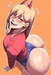 ai_generated ass ass ass_cleavage ass_focus big_ass big_butt blonde_hair bubble_ass butt_crack butt_focus chainsaw_man enormous_ass enormous_butt fat_ass fat_butt hair hair_between_eyes horns huge_ass huge_butt huge_thighs long massive_ass massive_butt massive_thighs power_(chainsaw_man) sharp_teeth shirt shorts simple_background sweat sweaty_body sweaty_butt thick thick_ass thick_butt thick_thighs thighs yellow_eyes zeca997