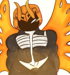 adult black_body breasts butch casual_exposure casual_nudity female female_focus female_only gijinka kirby_(series) knight mask masked_female morpho_knight muscles naked naked_female orange_mask pecs pussy ribs ribs_over_breasts sans_pussy skeleton small_breasts thehorneytea vagina