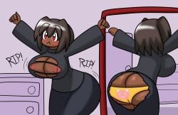 :< accidental_exposure alternative_palette arcueid_brunestud ass_cleavage black_skirt black_sweater breasts brown_hair bubble_butt butt_crack cute_panties dark-skinned_female dark_skin ebony embarrassed female flustered furniture huge_ass huge_breasts large_breasts melty_blood mirror mirror_reflection nipples nipples_visible_through_clothing no_bra panties red_eyes ripped_clothing ripped_skirt ripped_sweater ripping_clothing skirt stretching sweater tearing_clothes tearing_clothing tearing_open_bottoms tearing_open_top torn_open_bottoms torn_open_top tsukihime wardrobe_malfunction wide_hips yoshister