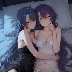 2girls ai_generated blue_hair female purple_hair rew shangri-la_frontier tagme