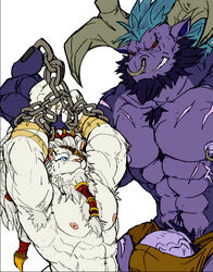 2boys abs alistar barely_dressed blue_eyes bondage bound chains ear_piercing erection facial_piercing gay horn imminent_sex league_of_legends lindbrum male male/male male_only nipple_piercing nipples nose_piercing nose_ring pecs penis piercing raymond158 red_eyes rengar scar yaoi