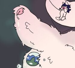 anthro ash_(nyactophiliac) astronomical_hyper big_penis blush canid canine canis domestic_dog fluffy fluffy_penis genitals huge_cock hyper hyper_femboy hyper_genitalia hyper_penis male mammal moon nyactophiliac penis planet solo zoom_in
