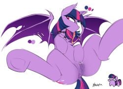 anus bat_pony bodily_fluids clitoris equid fangs female feral friendship_is_magic genital_fluids genitals hasbro hi_res jewelry long_tongue madragon mammal my_little_pony necklace puffy_anus pussy saliva saliva_on_tongue solo teeth tongue torn_wing twilight_sparkle_(mlp) vaginal_fluids