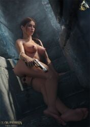 1girls 2025 3d anal_beads anal_beads_in_ass anal_insertion areolae arm_bracelets big_breasts breasts brown_eyes brown_hair feet female female_only fit fit_female full_body hand_rest holding_gun holding_weapon idylla lara_croft leaning_on_arm lipstick long_fingernails long_hair looking_at_viewer nipples outdoor_nudity outdoors ponytail seductive_look side_view sitting sitting_on_ground soles solo tied_hair toes tomb_raider very_long_hair