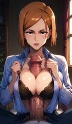 1boy 1girls ai_generated animated animated_gif cleavage female gif huge_breasts huge_cock jujutsu_kaisen male male/female nobara_kugisaki paizuri paizuri_lead_by_female paizuri_under_clothes paralap tagme video