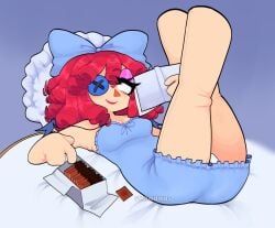clothed gown legs legs_up looking_at_viewer lying_on_back not_porn ragatha_(the_amazing_digital_circus) solo strawuwus the_amazing_digital_circus white_panties