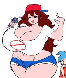 1boy1girl auburn_hair big_breasts big_thighs black_eyes blue_hair blue_shorts boobs boyfriend_(cosplay) boyfriend_(friday_night_funkin) breasts cap embarrassed embarrassed_expression embarrassed_male female friday_night_funkin girlfriend_(cosplay) girlfriend_(friday_night_funkin) huge_breasts jpg light-skinned_female light_pink_skin light_skin long_hair male/female microphone momiji_(artist) no_pupils red_cap red_hair shorts simple_background tagme thick_legs thick_thighs thighhighs thighs tits twitter_link voluptuous voluptuous_female white_background white_eyes white_shirt