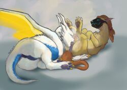 aether_prowler anus ass big_butt blue_anus blue_pawpads brown_body brown_fur claws dragon duo feral fur furred_dragon furred_scalie hi_res horn male male/male mythological_creature mythological_scalie mythology pawpads perineum pink_pawpads rimming_male scalie teavern white_body white_fur white_horn yellow_claws