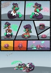 after_transformation anthro ass big_breasts big_butt bivalve breasts chabble clam comic crown dialogue duo english_text female female/female fin generation_7_pokemon green_eyes green_hair green_nipples green_nose hair headgear hi_res marina_(splatoon) marine mollusk multicolored_hair navel navel_piercing nintendo nipples pearl_(splatoon) penetration piercing pokemon pokemon_(species) primarina pseudo_hair purple_hair ridiculous_fit semi-anthro simple_eyes splatoon squish tentacle tentacle_hair text tight_fit yellow_eyes