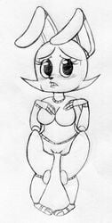 2016 animatronic anthro barely_visible_genitalia black_and_white blush bonnie_(fnaf) breasts five_nights_at_freddy's furry inkyfrog lagomorph looking_at_viewer machine male mammal monochrome nude pussy rabbit robot rule_63 shortstack simple_background solo standing subtle_pussy thick_thighs traditional_media_(artwork) video_games white_background