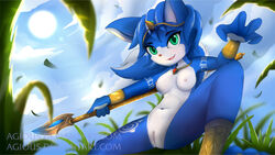 2018 agious anthro blue_fur breasts cute feline female fur jewelry krystal mammal necklace nintendo pussy solo star_fox video_games