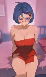 ai_generated blush mila_(miside) miside nude sitting thighs towel tsundere wet