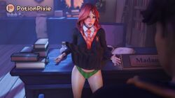3d 3d_(artwork) 3d_render 3dcg clothed female game_cg harry_potter lily_evans lily_potter long_hair panties red_hair redhair redhead_female surprised upskirt