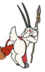 2016 animal_genitalia animal_penis anthro canine_penis caprine clothing disembodied_penis duo faceless_male female goat holding_object holding_weapon loincloth male mammal melee_weapon nervous open_mouth penetration penis plump_labia polearm presenting pussy slightly_chubby solo_focus spear standing sweat tribal trout_(artist) vaginal_penetration weapon