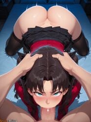 1boy 1girl 1girls 2025 ai_generated all_fours anime anime_girl anime_style aqua_eyes arisua artist_name ass big_breasts black_hair black_skirt black_thighhighs blue_eyes blush boobs breasts curvy curvy_body curvy_female fate/stay_night fate_(series) fellatio hetero hi_res high_quality high_res high_resolution highres irrumatio large_breasts long_hair looking_at_viewer oral patreon patreon_username penis pov pov_crotch rin_tohsaka skindentation skirt solo_focus thighhighs tohsaka_rin twintails uncensored watermark