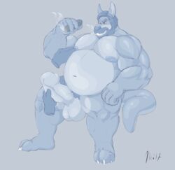 anthro balls cigar erection facial_hair ghost_hands hair kangaroo male male_only mammal marsupial musclegut muscular neokandra nipples nude pecs penis smile smoke smoking solo uncensored