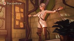 3d 3d_(artwork) 3d_model 3d_render 3dcg belly_piercing blonde_hair blush bondage breasts fantasy game_cg harry_potter magic medium_breasts narcissa_malfoy nipples slim_waist thighhighs vines
