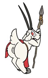 2016 anthro caprine clothing female goat holding_object holding_weapon loincloth mammal melee_weapon nervous open_mouth plump_labia polearm presenting pussy slightly_chubby solo spear standing sweat tribal trout_(artist) weapon
