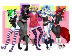 anthro bovine breasts canine cattle clothing female girly group looking_at_viewer male mammal nipples pussy smile tweedabop underwear