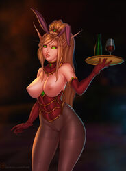 1girls 2019 areolae blizzard_entertainment blonde_hair blood_elf blood_elf_rogue blurry_background breasts bunny_ears bunny_girl courset elf elf_ears elf_female female female_only freli gloves hearthstone heroes_of_the_storm looking_at_viewer nipples noblegarden pantyhose rogue_(warcraft) serving_tray solo topless valeera_sanguinar warcraft wine wine_bottle wine_glass world_of_warcraft