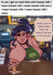 apron barista breast_milk breast_milking breast_out coffee glasses iced_latte_with_breast_milk lactation meme naked_apron slickpens starbucks_meme tagme