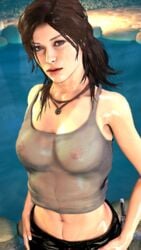 1girls 2017 3d absurdres areolae big_breasts breasts brown_eyes brown_hair clothes erect_nipples female female_only ginkasu highres lara_croft lara_croft_(survivor) large_breasts lips lipstick long_hair looking_at_viewer nipples nose pink_lipstick see-through solo source_filmmaker stomach tomb_raider water