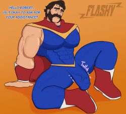 bara beard boner_in_pants boner_under_clothes bulge daddy dilf dispatch_(game) erection erection_under_clothes erection_under_clothing flashy422 gay male male_only muscular muscular_male phenomaman solo superhero