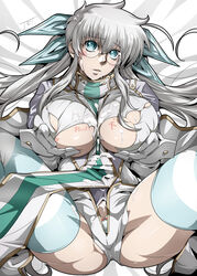 breasts cum drifters female glasses gloves grey_hair huge_breasts olmine stockings torn_clothes twintails uniform