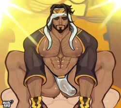 2boys abs anal anal_sex artist_name bara capcom chest_hair dark_skin facial_hair gay male male/male male_focus male_only muirobara muscular muscular_chest muscular_male nipples pecs penis rashid riding_penis sound street_fighter text thong underwear video yaoi