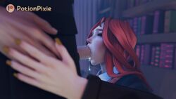 3d 3d_(artwork) 3d_render 3dcg blowjob blowjob_while_penetrated closed_eyes clothed dick game_cg harry_potter lily_evans lily_potter long_hair male male/female penis red_hair redhair redhead_female