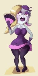 1girls anthro blonde_hair breasts buckteeth cameltoe cleavage clothing_lift dress female female_only fur furry gloves grey_fur hand_fan hariet_(mario) hat lagomorph mammal mario_(series) nintendo open_mouth pn pussy_juice rabbit red_eyes skirt skirt_lift solo super_mario_odyssey sweat teeth wide_hips