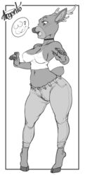 2017 anthro antlers argento armpits big_breasts breasts cameltoe cervine choker cleavage clothed clothing dafallen0ne deer female female_only hi_res horn lips mammal shirt simple_background smile solo standing tank_top thick_thighs tight_clothing wide_hips