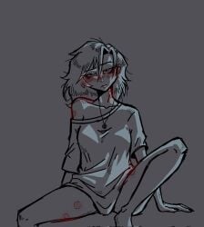 bite_mark bite_marks bites black_and_white blush female hamk_kom hamk_kommeta hamkkom legs legs_apart solo solo_female tomboy tomboys