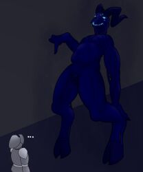 ambiguous_gender anoelotl anthro armor bared_teeth beckoning belly bent_legs blue_body blue_eyes blue_horn blue_mouth blue_skin blue_vulva claws clitoris dark_blue_skin digital_drawing_(artwork) digital_media_(artwork) digitigrade dungeons_and_dragons duo ellipsis female genitals gesture glowing glowing_eyes glowing_mouth grin hand_gesture hasbro headgear helmet hi_res hooves horn humanoid knight leaned_back looking_down looking_up monster multi_eye nightwalker_(species) pointing pointing_down presenting presenting_vulva shaded shadow_creature sharp_teeth simple_background size_difference smile smoke teeth teeth_showing text toothy_smile undead vulva warrior wizards_of_the_coast