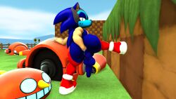 anal anal_fisting anal_fluids anal_sex animal_mask anthro ass backsack badnik balls big_butt bodily_fluids clothing egg_pawn eulipotyphlan fisting flaccid footwear genitals green_hill_zone half-closed_eyes hedgehog hi_res legwear looking_at_viewer looking_back looking_back_at_viewer machine male male_only mammal mask narrowed_eyes penetration penis potatermino pup_mask raised_leg robot sega shoes solo sonic_(series) sonic_the_hedgehog sonic_the_hedgehog_(series) stockings thick_thighs