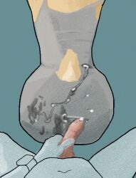 after_orgasm after_sex anthro ass bodily_fluids clock clothing cum cum_on_butt cum_on_clothing dry_humping duo female first_person_view foreskin genital_fluids genitals hieronymusjohnson holding_own_penis humanoid lagomorph leporid male male/female male_pov mammal penis penis_on_butt rabbit rear_view short_tail tail unretracted_foreskin watch yellow_body