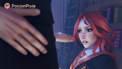 3d 3d_(artwork) 3d_render 3dcg clothed cum cum_in_mouth dick game_cg harry_potter lily_evans lily_potter long_hair male male/female penis red_hair redhair redhead_female surprised surprised_expression surprised_face
