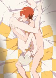 2boys 69 ass bed blanket censored closed_eyes fellatio full_body guranaada haru_(tsuritama) lying male_only multiple_boys nude oral penis sanada_yuki testicles tsuritama yaoi