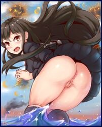 1girls absurdres anus ass female female_only hatsushimo_(kantai_collection) highres innie_pussy kantai_collection looking_at_viewer looking_back pussy randomboobguy skirt solo upskirt