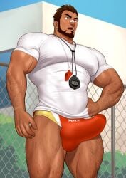 bara big_bulge boner bulge censored clothing erection erection_under_clothes kuromine_hiraya male male_only manly muscular muscular_male penis_outline solo solo_male tight_clothing underwear yuatari